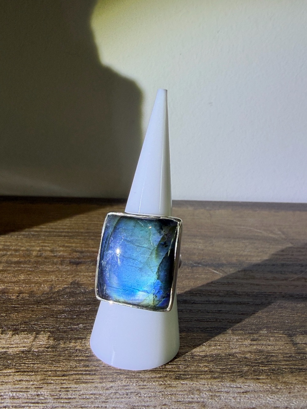 Labradorite Square Statement Ring - Teal Blue